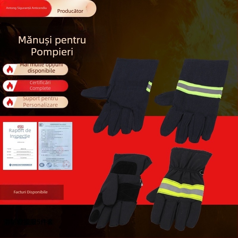 Antong mănuși pentru stingerea incendiilor – țesătură ignifugă, izolație la temperaturi înalte, pentru intervenții în incendii, rezistente la uzură