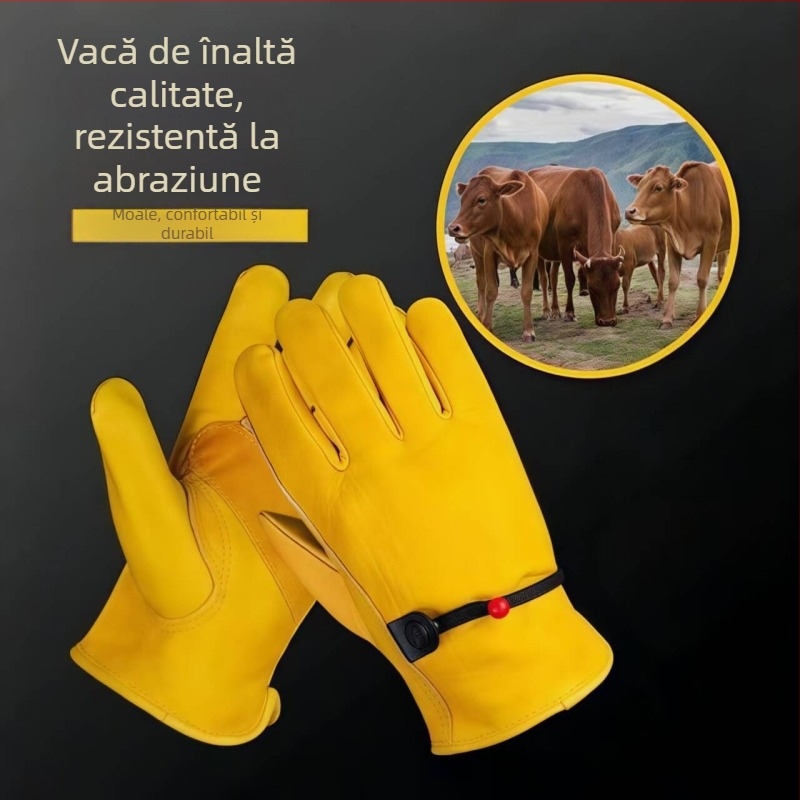 Mănuși din piele de vită de înaltă calitate pentru protecție, mănuși de lucru rezistente la uzură, pentru ciclism în aer liber și sudură