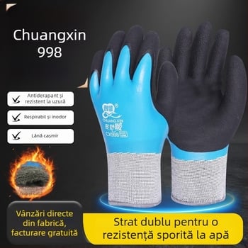 Chuangxin 998 Mănuși de iarnă izolați, impermeabile și anti-îngheț, acoperire completă cu latex prin imersie, antiderapante, rezistente la uzură, pentru șantier