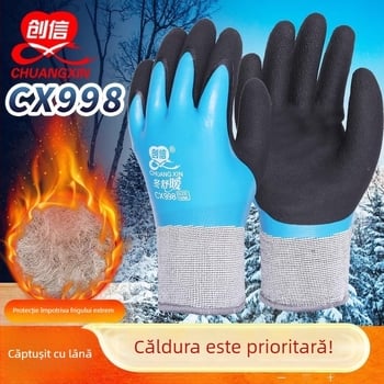 Chuangxin 998 Mănuși de iarnă izolați, impermeabile și anti-îngheț, acoperire completă cu latex prin imersie, antiderapante, rezistente la uzură, pentru șantier