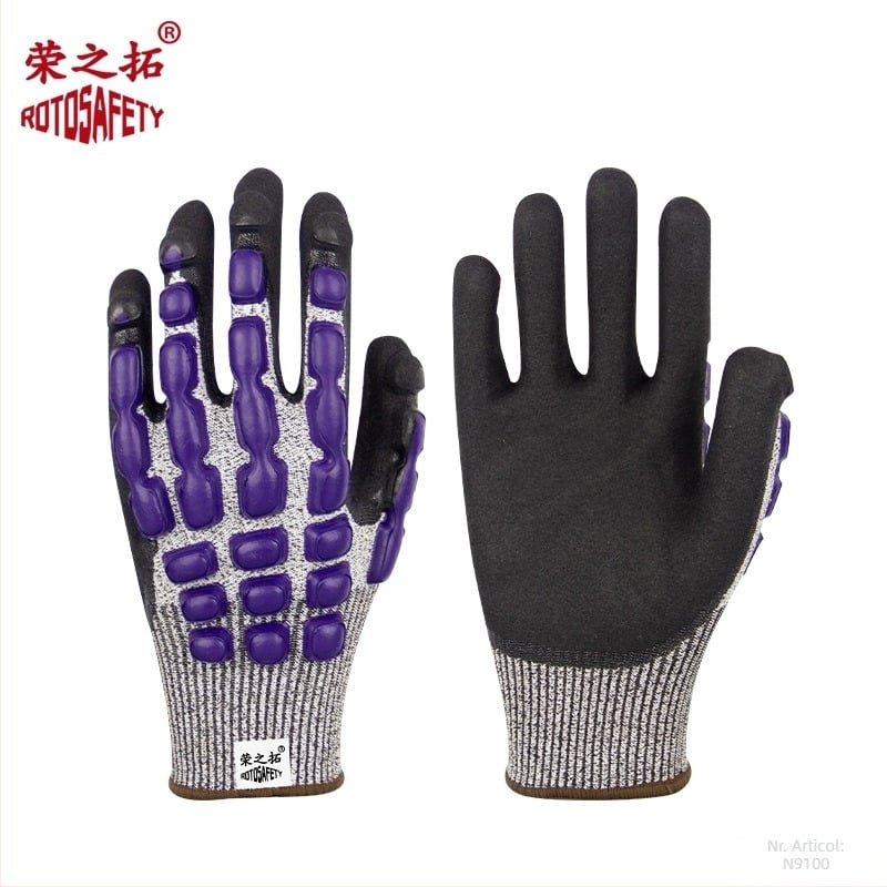 Mănuși de salvare Rongzituo – anti-șoc, anti-porțiune, anti-coliziune, anti-înțepare și anti-strângere; material HPPE + dingqing frosted + burete; utilizări: construcții, logistică, reparații auto, agricultură și silvicultură