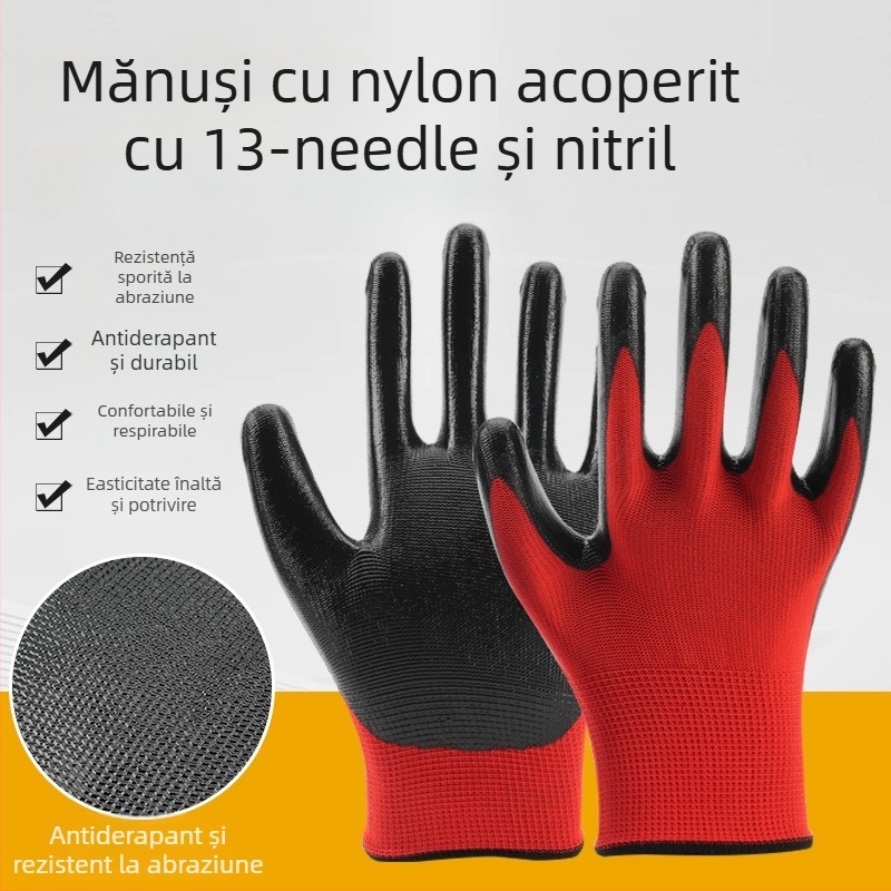 Mănuși de lucru din nitril – antiderapante, impermeabile, antistatice, rezistente la ulei, durabile