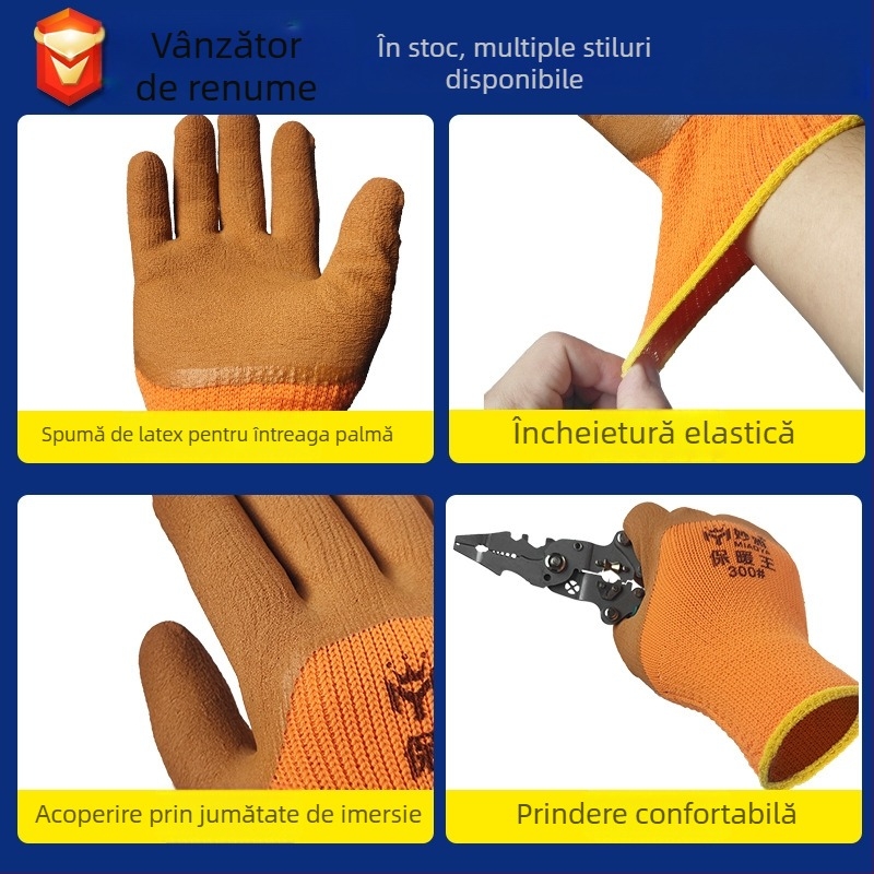 Mănuși de protecție Dingneng cu acoperire din latex spumat – rezistente la uzură, anti-alunecare, cu protecție împotriva vântului, potrivite pentru construcții și industrie