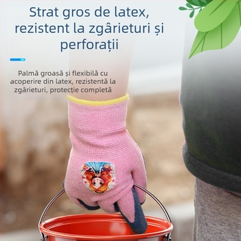Mănuși pentru copii – plajă cu design desen animat – protecție împotriva înțepărilor și tăierilor, anti-derapare, impermeabile, durabile pentru grădinărit