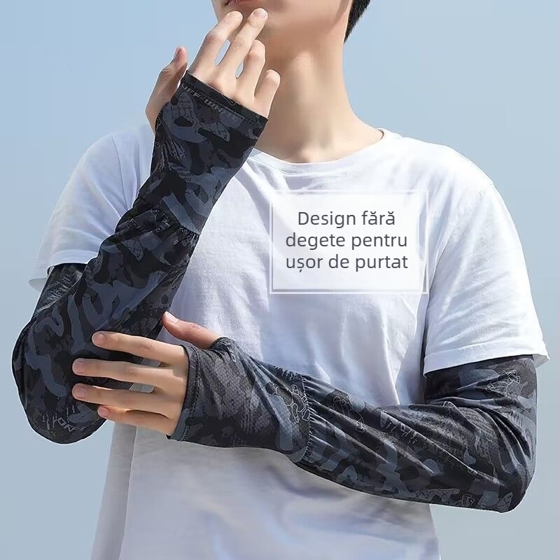 Manșete UV pentru bărbați, respirabile din Ice Silk și poliester, lungi, pentru ciclism în aer liber