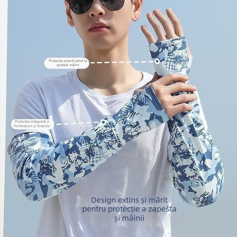Manșete UV pentru bărbați, respirabile din Ice Silk și poliester, lungi, pentru ciclism în aer liber