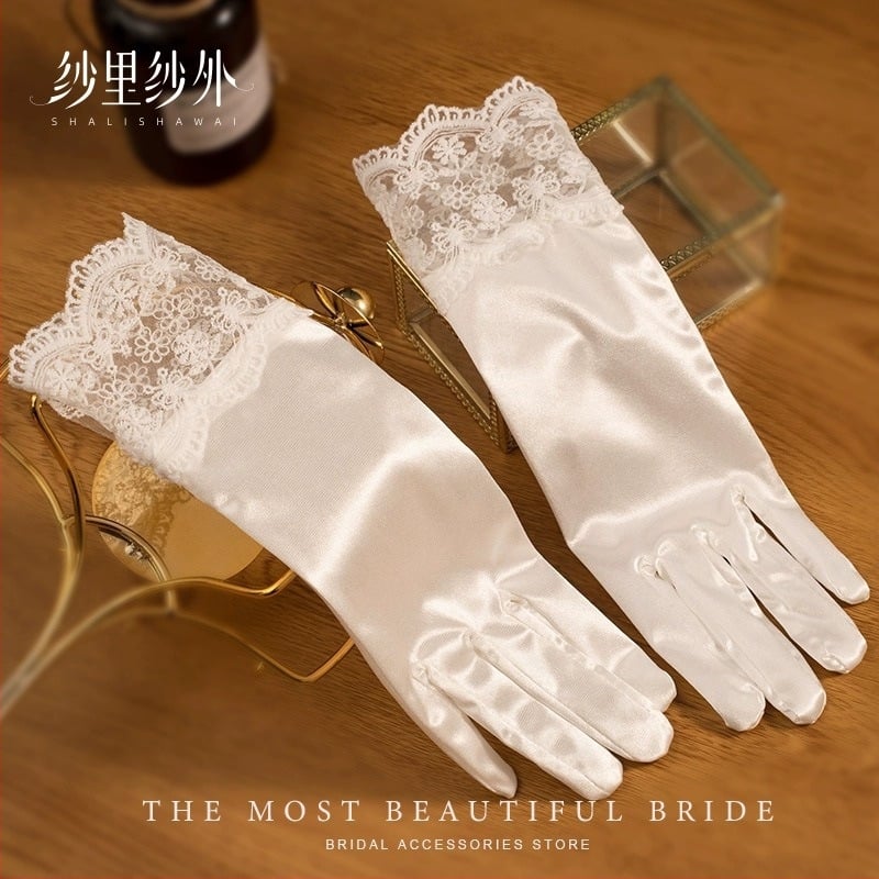 Youdu mănuși de mireasă – Dantelă franțuzească retro, satin, lungi, design original, decorativ, personalizabile