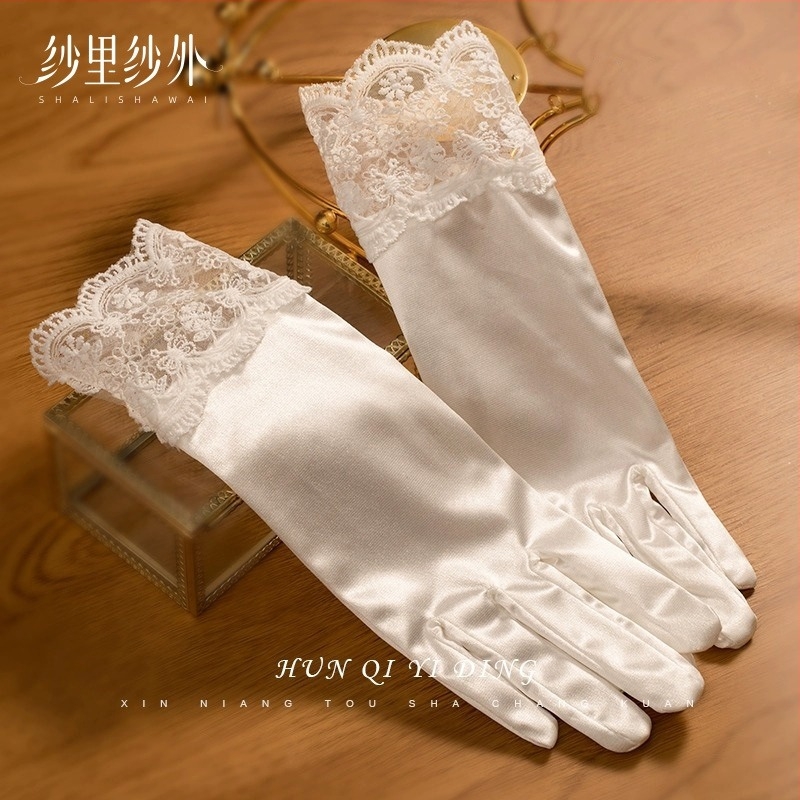 Youdu mănuși de mireasă – Dantelă franțuzească retro, satin, lungi, design original, decorativ, personalizabile