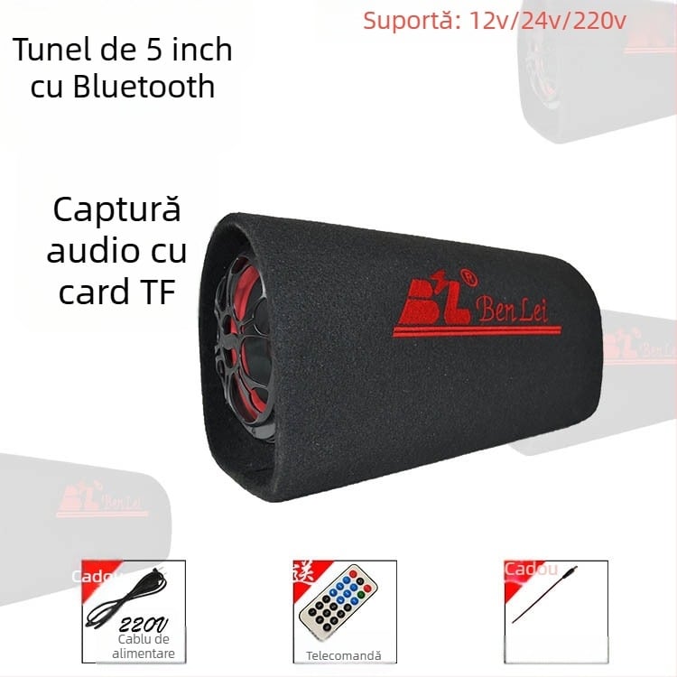 Subwoofer tunel pentru sistemul audio auto, 12V, 60–220W, 4Ω, 50Hz–20kHz, 1% distorsiune