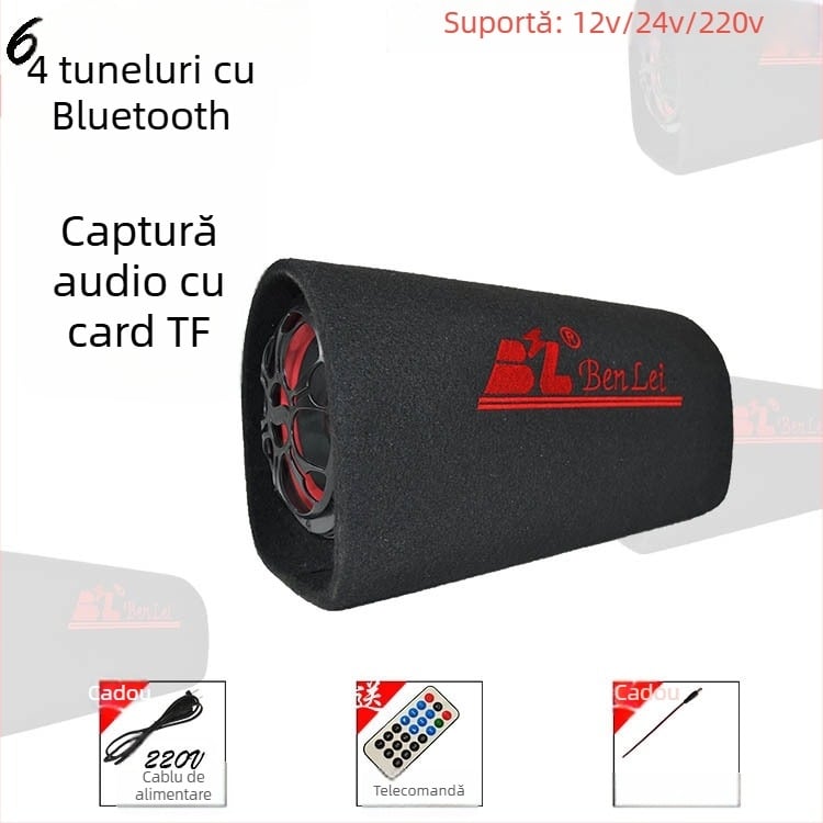 Subwoofer tunel pentru sistemul audio auto, 12V, 60–220W, 4Ω, 50Hz–20kHz, 1% distorsiune