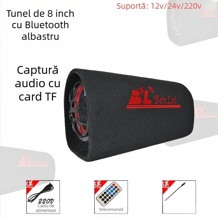 Subwoofer tunel pentru sistemul audio auto, 12V, 60–220W, 4Ω, 50Hz–20kHz, 1% distorsiune
