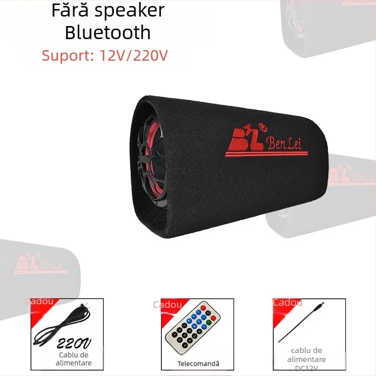 Subwoofer tunel pentru sistemul audio auto, 12V, 60–220W, 4Ω, 50Hz–20kHz, 1% distorsiune
