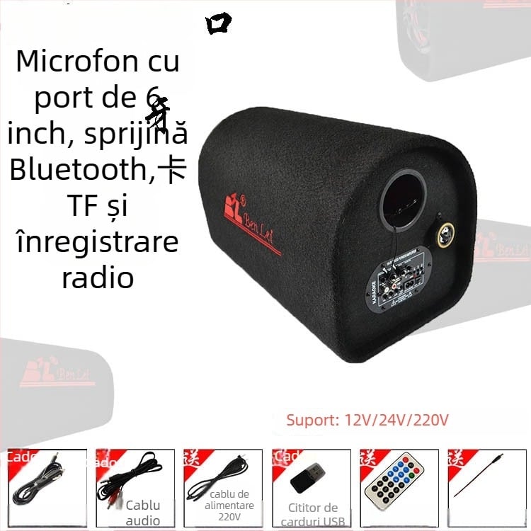Subwoofer tunel pentru sistemul audio auto, 12V, 60–220W, 4Ω, 50Hz–20kHz, 1% distorsiune