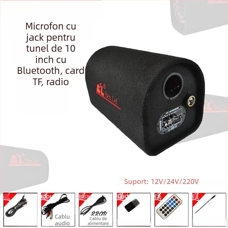 Subwoofer tunel pentru sistemul audio auto, 12V, 60–220W, 4Ω, 50Hz–20kHz, 1% distorsiune