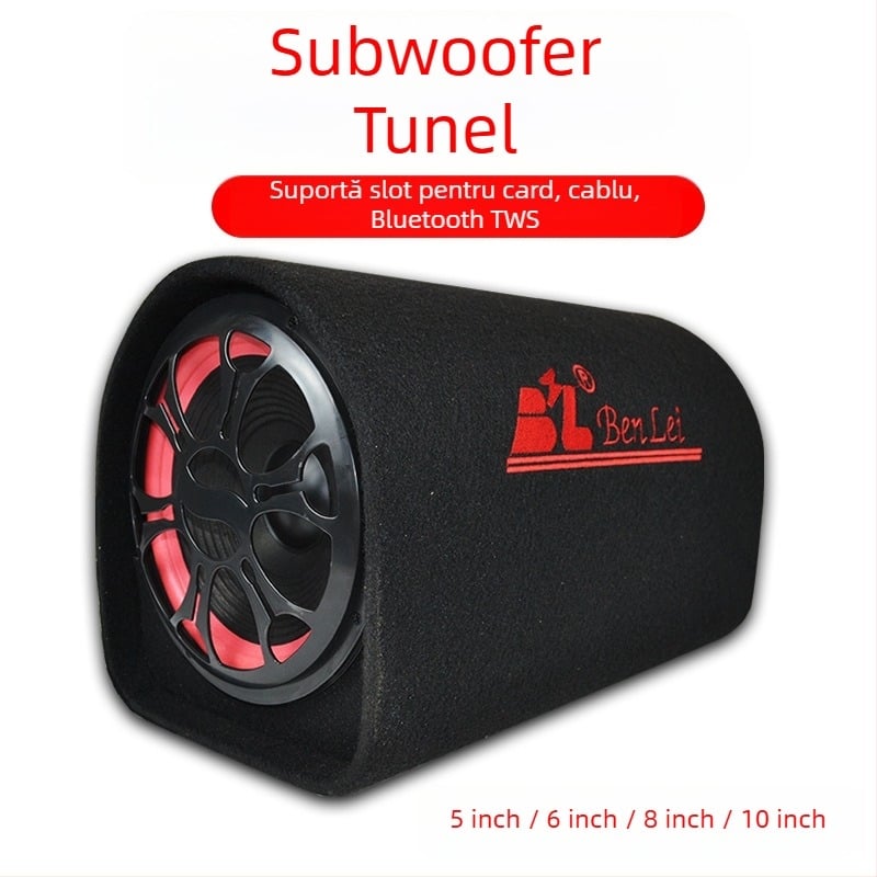 Subwoofer tunel pentru sistemul audio auto, 12V, 60–220W, 4Ω, 50Hz–20kHz, 1% distorsiune