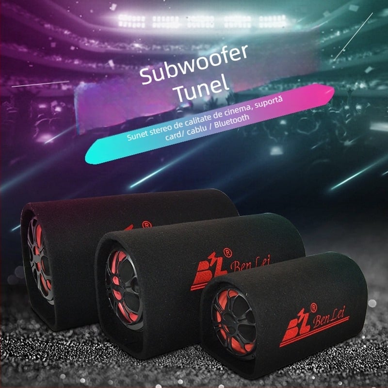 Subwoofer tunel pentru sistemul audio auto, 12V, 60–220W, 4Ω, 50Hz–20kHz, 1% distorsiune