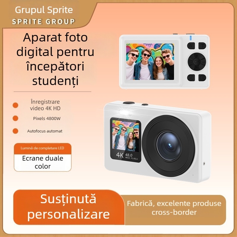 Cameră digitală pentru studenți cu ecran dual — 4K/30fps, zoom optic 18x, senzor CMOS, autofocalizare