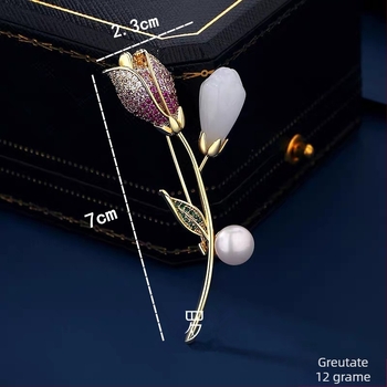 Broșă bujor în stil coreean cu zirconiu, accesoriu floral din aliaj de zinc, finisaj electroplatate, stil pastoral