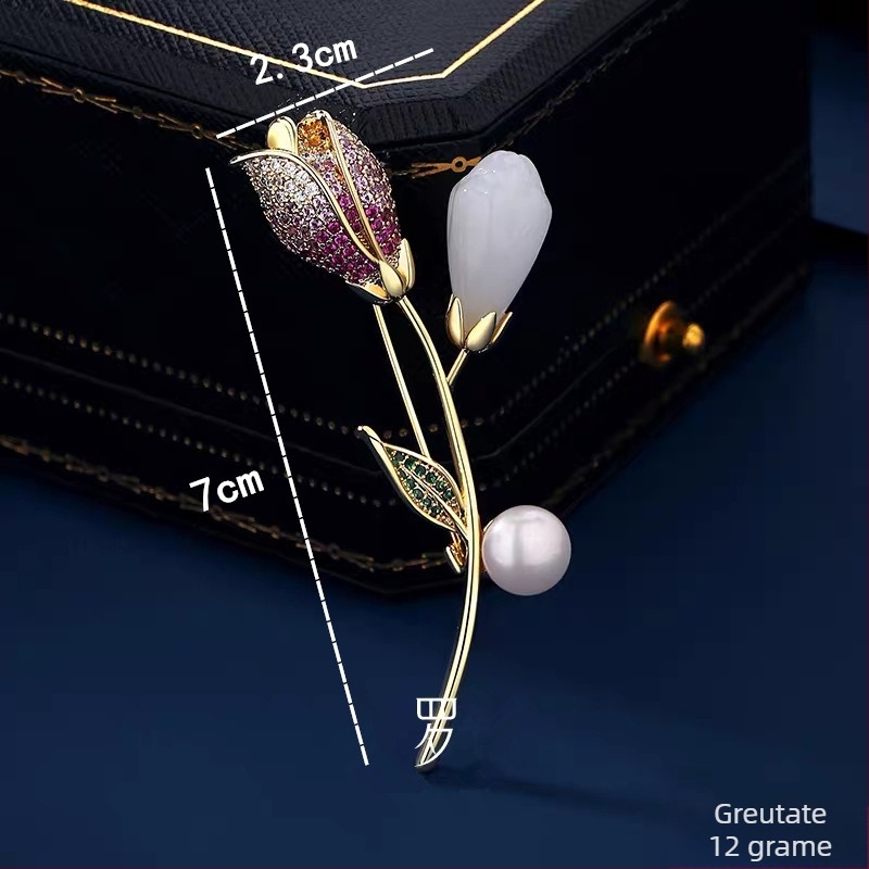 Broșă bujor în stil coreean cu zirconiu, accesoriu floral din aliaj de zinc, finisaj electroplatate, stil pastoral