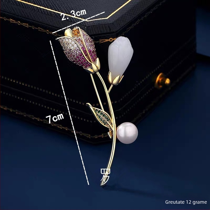 Broșă bujor în stil coreean cu zirconiu, accesoriu floral din aliaj de zinc, finisaj electroplatate, stil pastoral