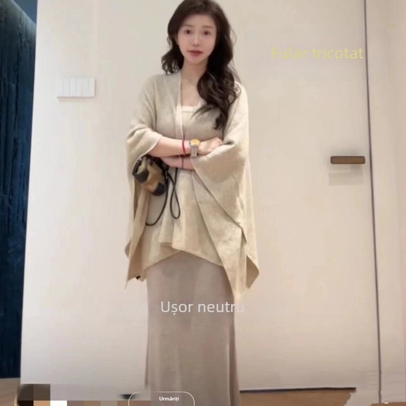 Pelerină-șal din lână, cu nasture diagonal, cald, toamnă, 71-80% lână