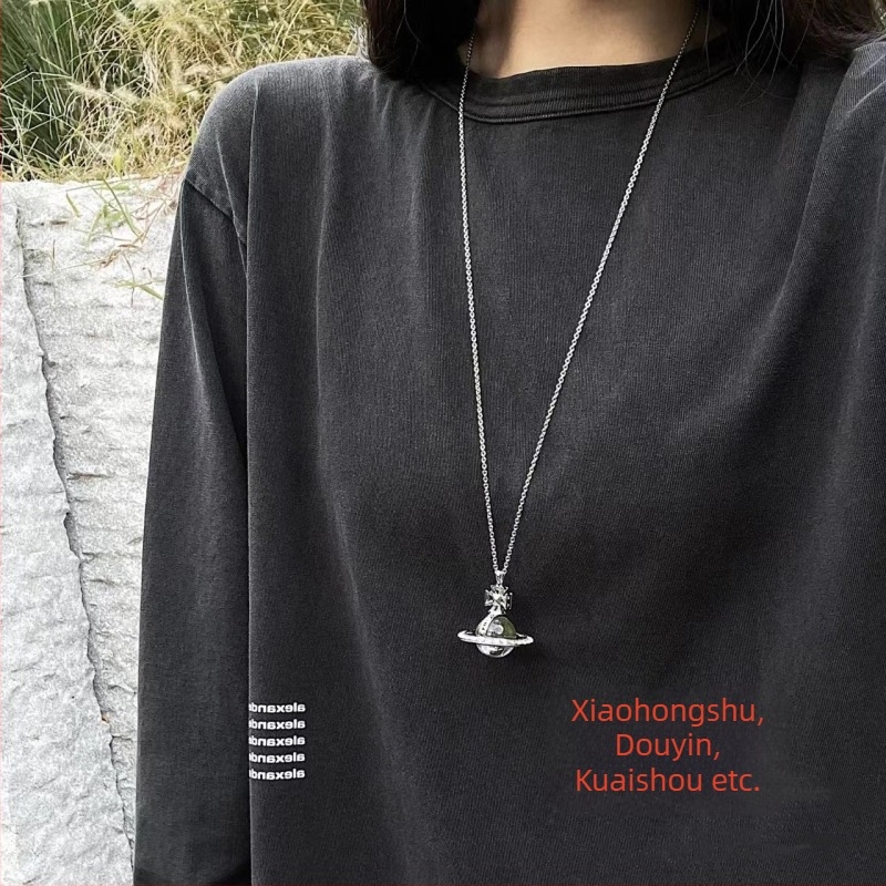 Colier pentru pulover cu lanț în formă de val de apă, pandant din oțel de titan și pietre semi-prețioase placate cu aur