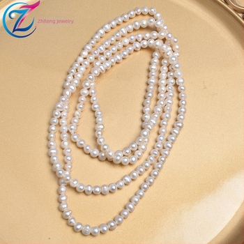 Colier din perle naturale pentru pulover, 1,2 m, aproape rotund, multistrat, colier lung, stil modern