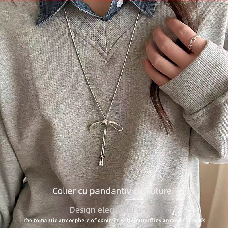 Colier - formă papion, material: aliaj, toamnă 2025, stil drăguț, clasificare stil: proaspăt și dulce