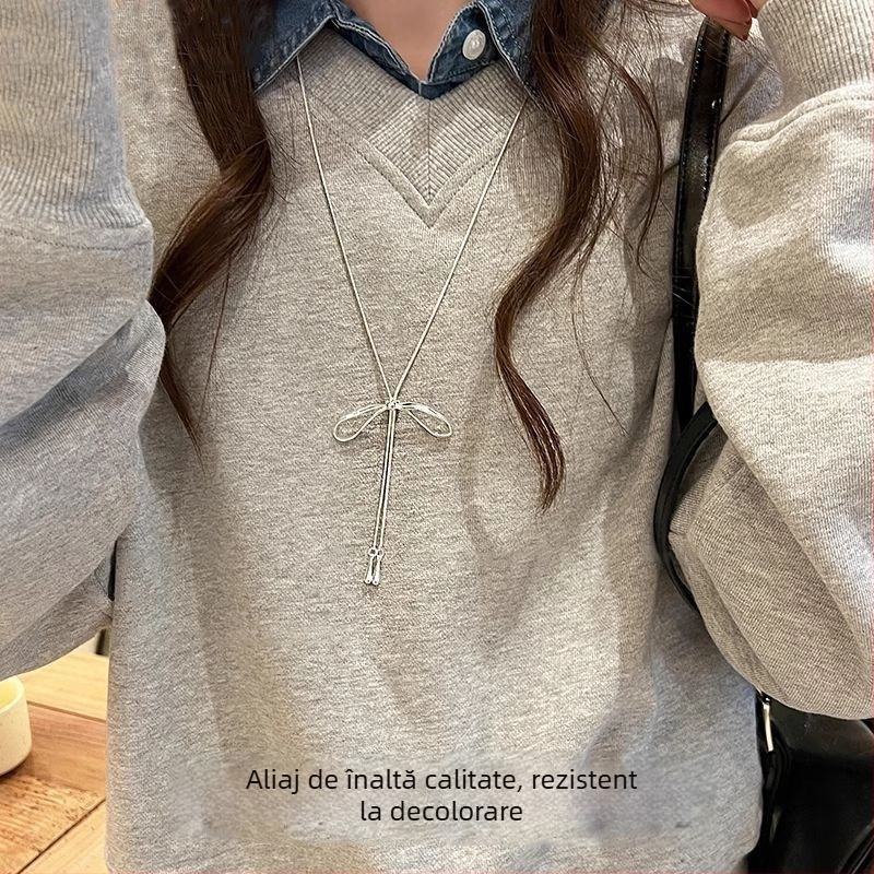 Colier - formă papion, material: aliaj, toamnă 2025, stil drăguț, clasificare stil: proaspăt și dulce