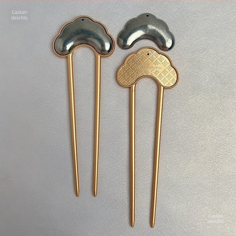 Agrafă de păr în formă de U cu bază patchwork din Song brocade — handmade pentru copii, stil etnic