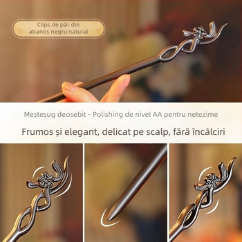 Accesorii pentru cap: agrafă de păr din lemn, lucrată manual, stil natural, decor floral – Little Plum