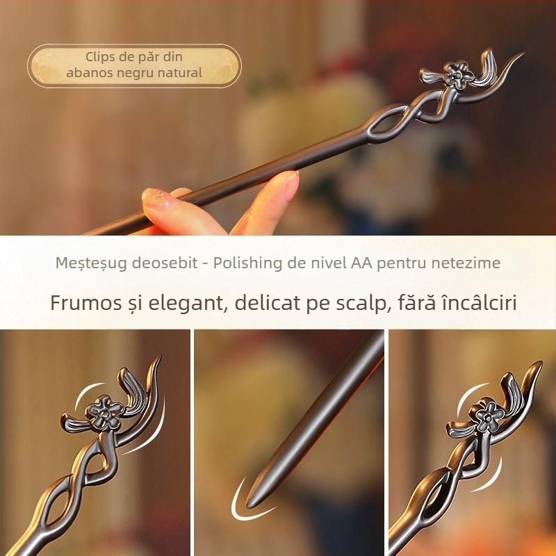 Accesorii pentru cap: agrafă de păr din lemn, lucrată manual, stil natural, decor floral – Little Plum