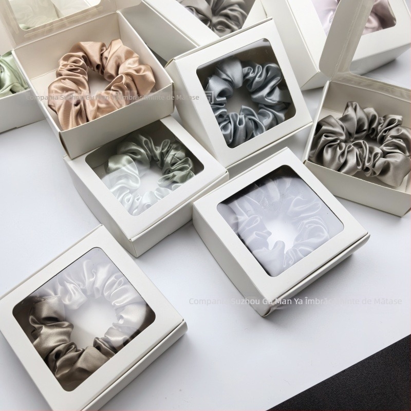 Inel mare pentru păr – Mătase reală (100% mătase de dud), lucrat manual, Model GMY22 Bright Surface, elegant, elasticitate înaltă