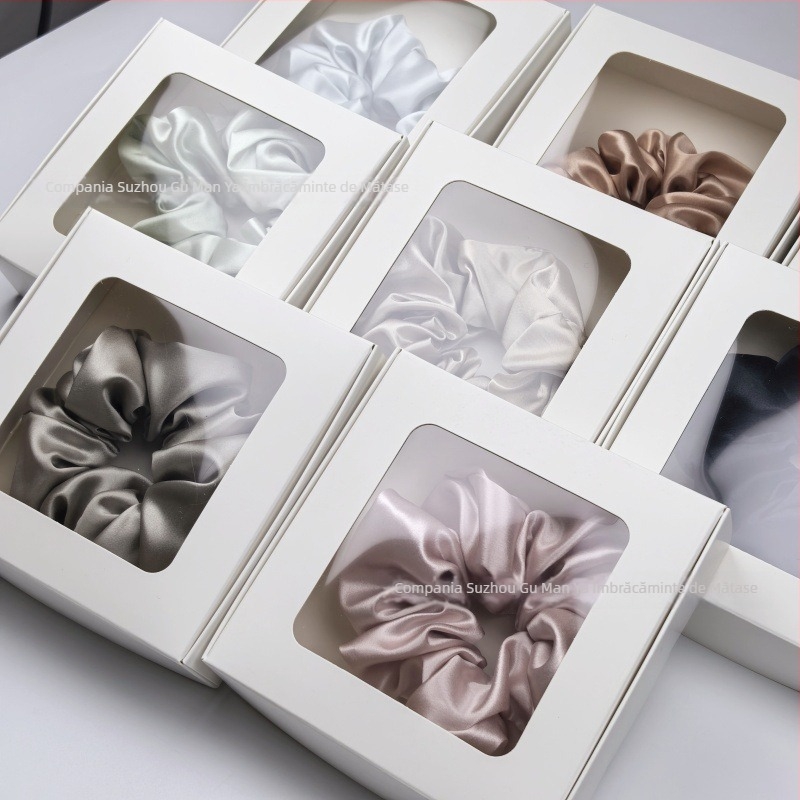 Inel mare pentru păr – Mătase reală (100% mătase de dud), lucrat manual, Model GMY22 Bright Surface, elegant, elasticitate înaltă