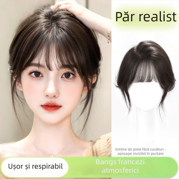 Perucă cu breton, naturală, fără cusături vizibile, volum de păr, fibre rezistente la căldură