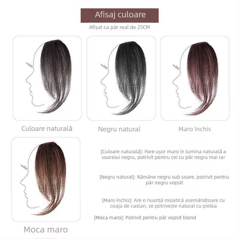 Perucă cu breton în mijloc, din păr real, breton diagonal franțuzesc, bucată de perucă pentru contur facial natural