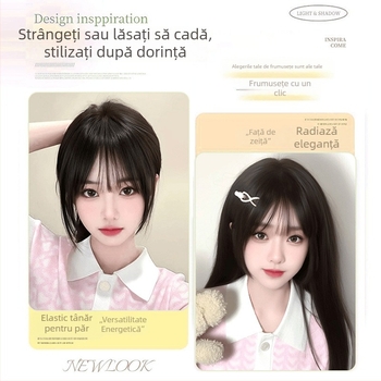 Perucă Xiaoqian Generation Bangs — Bretoni drepți, Păr uman real, Țesut semi‑mână, Poate fi vopsită și poate suporta perm