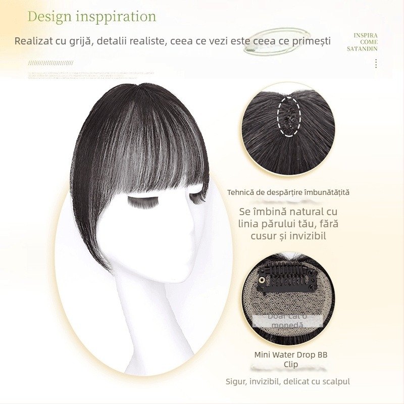 Perucă Xiaoqian Generation Bangs — Bretoni drepți, Păr uman real, Țesut semi‑mână, Poate fi vopsită și poate suporta perm