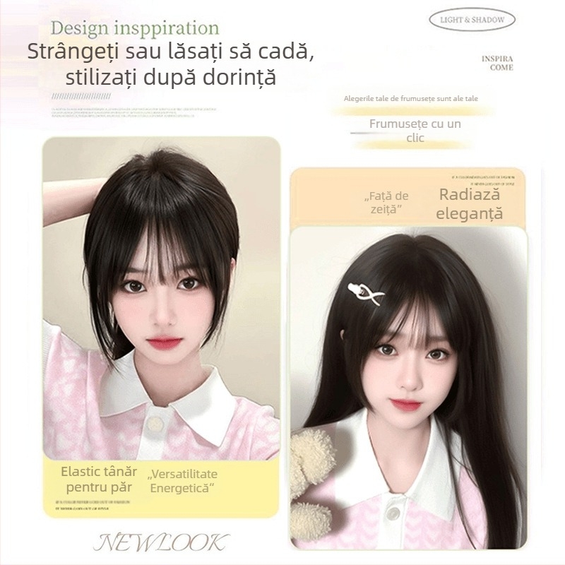 Perucă Xiaoqian Generation Bangs — Bretoni drepți, Păr uman real, Țesut semi‑mână, Poate fi vopsită și poate suporta perm