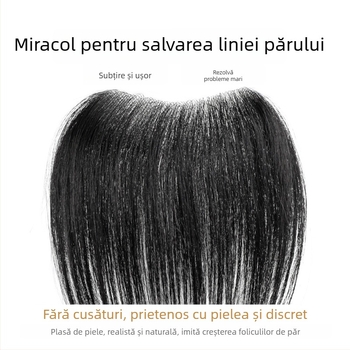 Perucă pentru linia părului la bărbați, păr real uman, țesută manual, breton drept sau înclinat, oferă volum la frunte