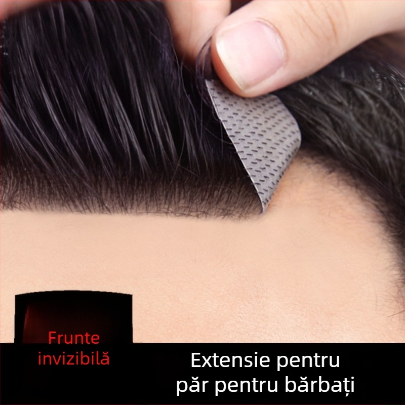 Perucă pentru linia părului la bărbați, păr real uman, țesută manual, breton drept sau înclinat, oferă volum la frunte