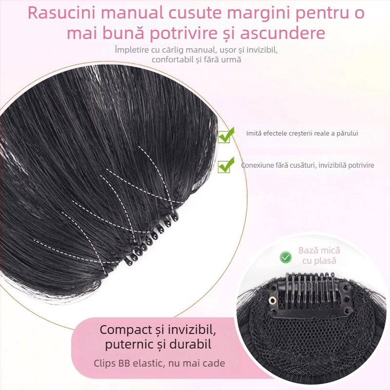 Perucă cu breton pentru femei, păr real uman, țesută manual, linie frontală fără cusături, breton în stil franțuzesc