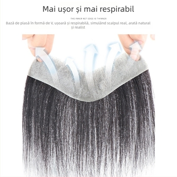 Perucă bărbătească pentru linia frunții – complet țesută manual, păr uman real, poate fi vopsită sau îndreptată, potrivită pentru toate nuanțele pielii.