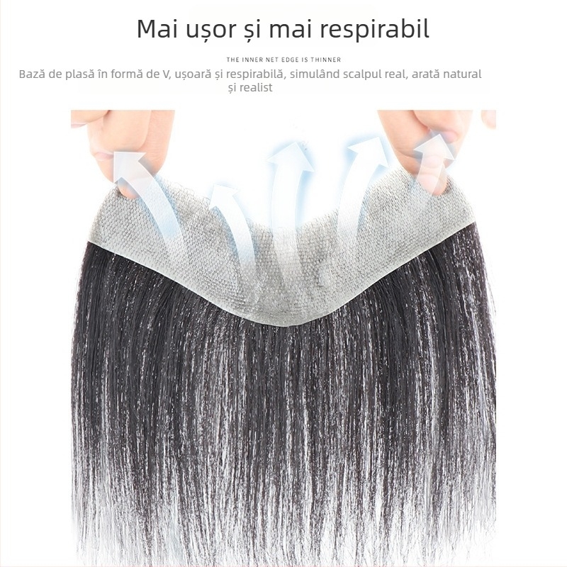 Perucă bărbătească pentru linia frunții – complet țesută manual, păr uman real, poate fi vopsită sau îndreptată, potrivită pentru toate nuanțele pielii.