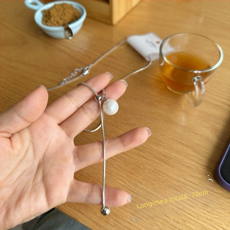 Colier din aliaj cu placare argintie sau auriu, țesut, pandantiv cu perle artificiale, stil pastoral.