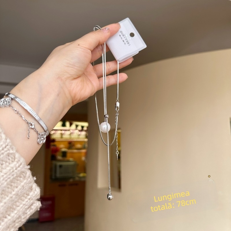 Colier din aliaj cu placare argintie sau auriu, țesut, pandantiv cu perle artificiale, stil pastoral.