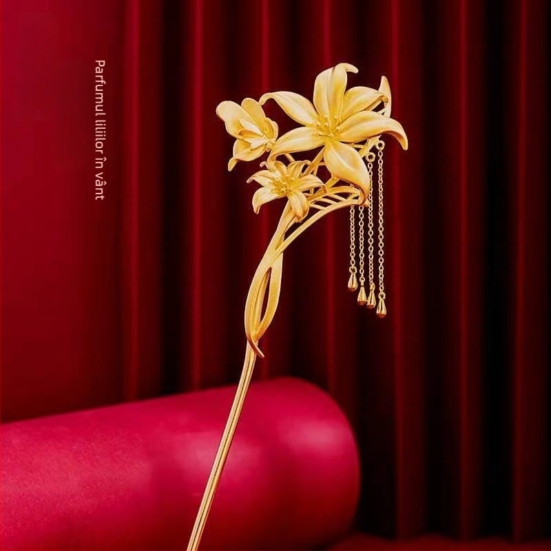 Agrafă de păr din cupru cu ciucuri florali – stil național, placare electroplată