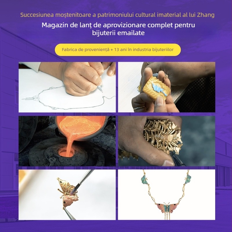 Colier Westar din lemn de santal, formă circulară, email pictat manual cu motiv de floare viță, finisaj cu vopsea coaptă, Winter 2025