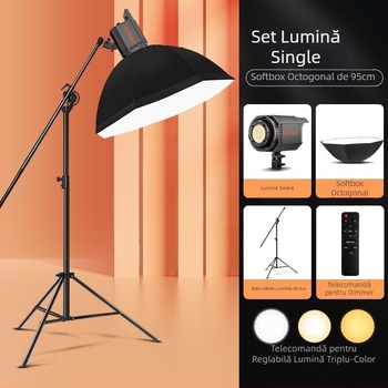 Lampă LED de fill pentru fotografie în studio, lumină difuză sferică, 100W, temperatură de culoare 5500K±200K / 5600K±200K, trei temperaturi