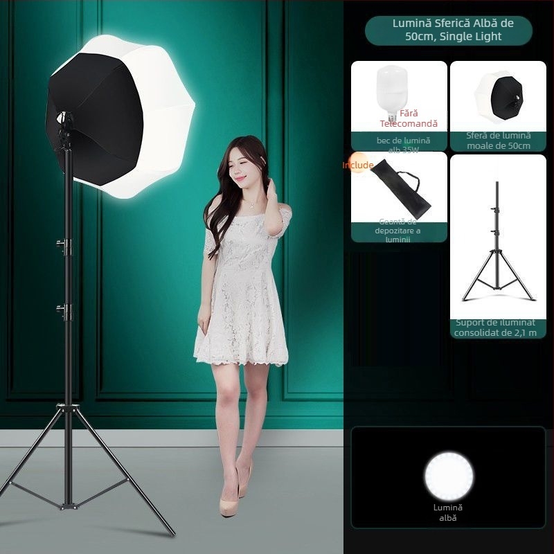 Lampă LED de fill pentru fotografie în studio, lumină difuză sferică, 100W, temperatură de culoare 5500K±200K / 5600K±200K, trei temperaturi